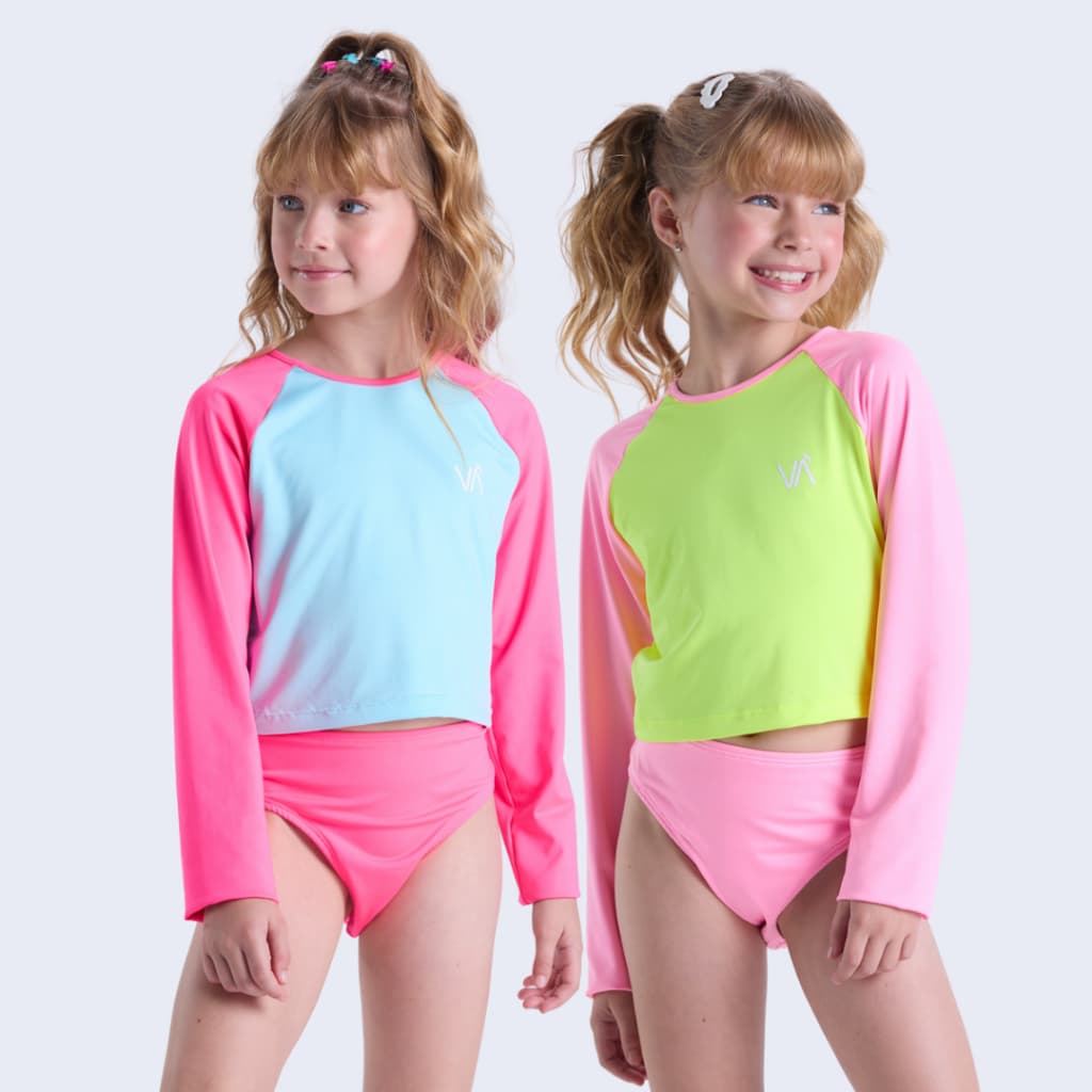 Conjunto Praia Infantil UV50+ Cropped Manga Longa Raglan