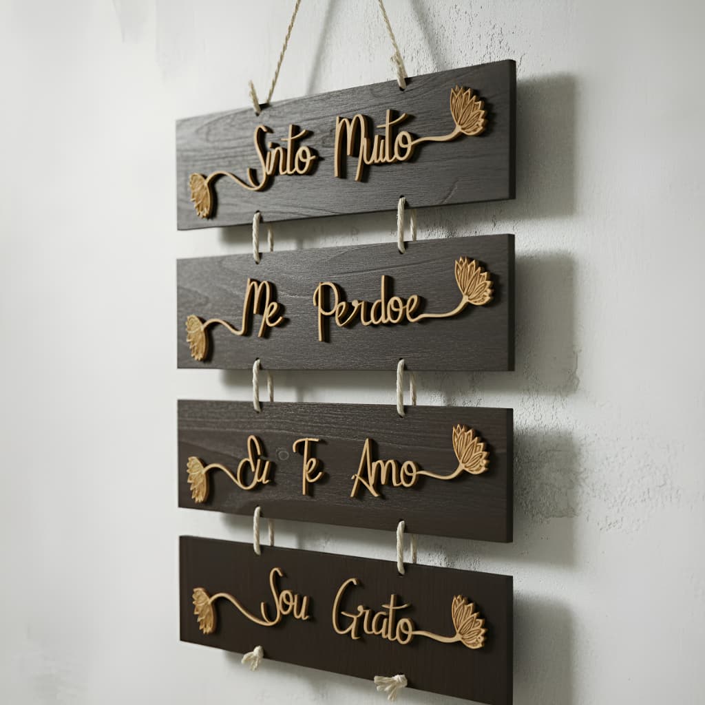 Placa Hoponopono Quadro Decorativo Vazado Energias Sinto Muito Me Perdoe Eu Te Amo Sou Grato
