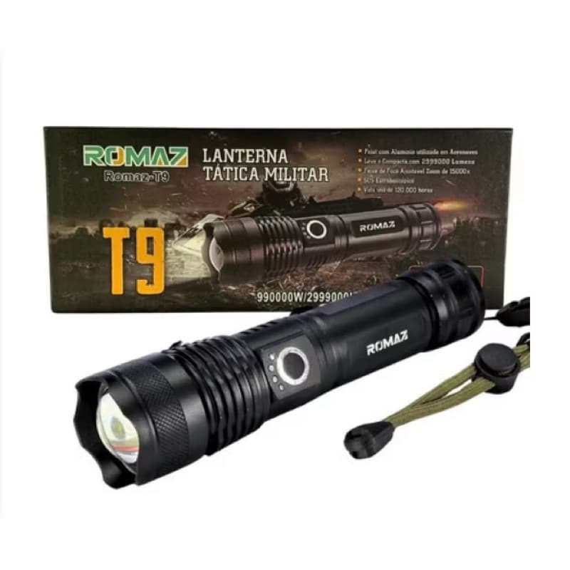 Lanterna Super Potente T9 P50 Tática Mais Forte Do Mundo Sitio Fazenda Acampamento Camping Segurança Recarregável USB