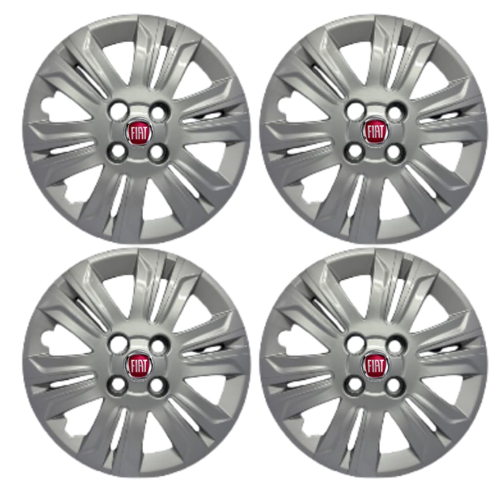 Jogo 4 Calota Fiat Doblo Aro 14 Cubo Alto 2013 2015 2017 2019 2021 Antiperda Prata Emblema