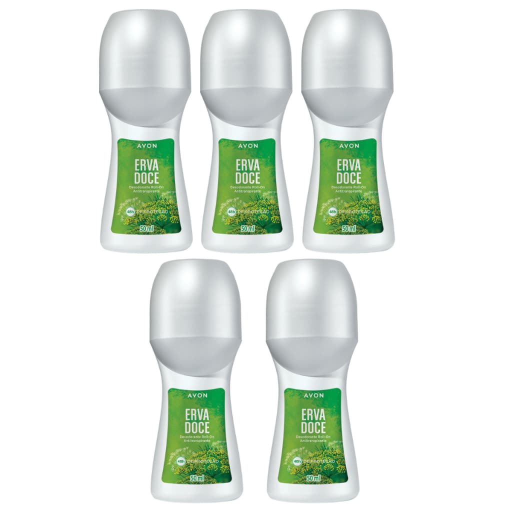Kit 05 desodorantes antitranspirante Roll-on ERVA DOCE 48ml - Avon
