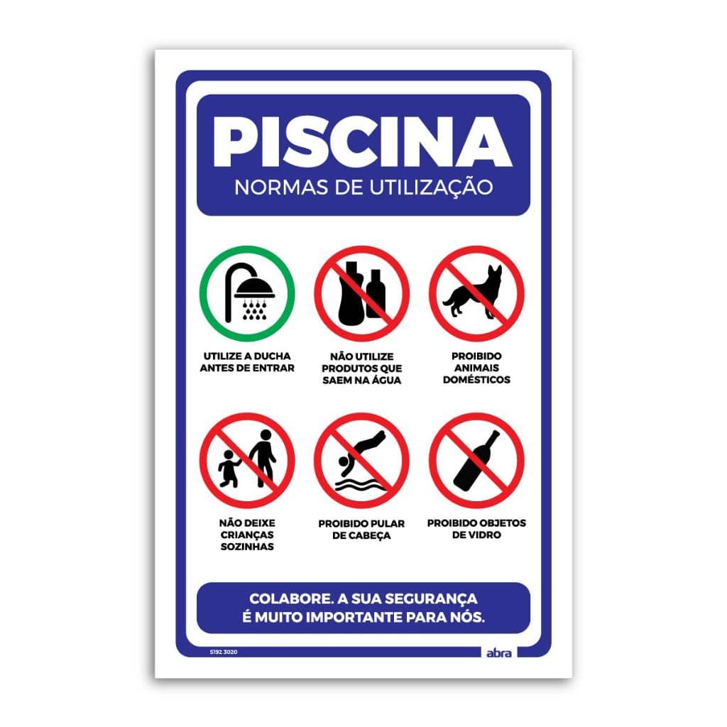 Placa de Sinalização Piscina Normas de Utilização 30x20 Cm