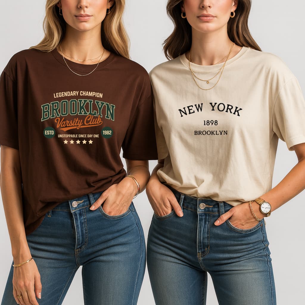 Kit 2 Camisetas Feminina Algodão Brooklyn Streetwear College
