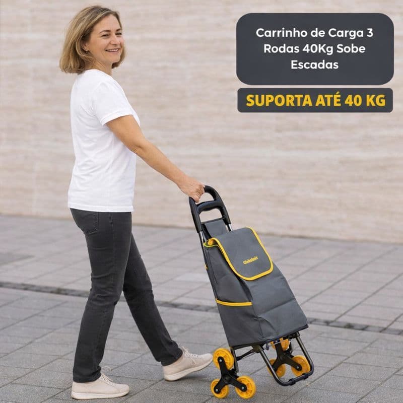 Carrinho Triciclo Carga Alta Capacidade 40kg Fácil Sobe Escadas Resistente
