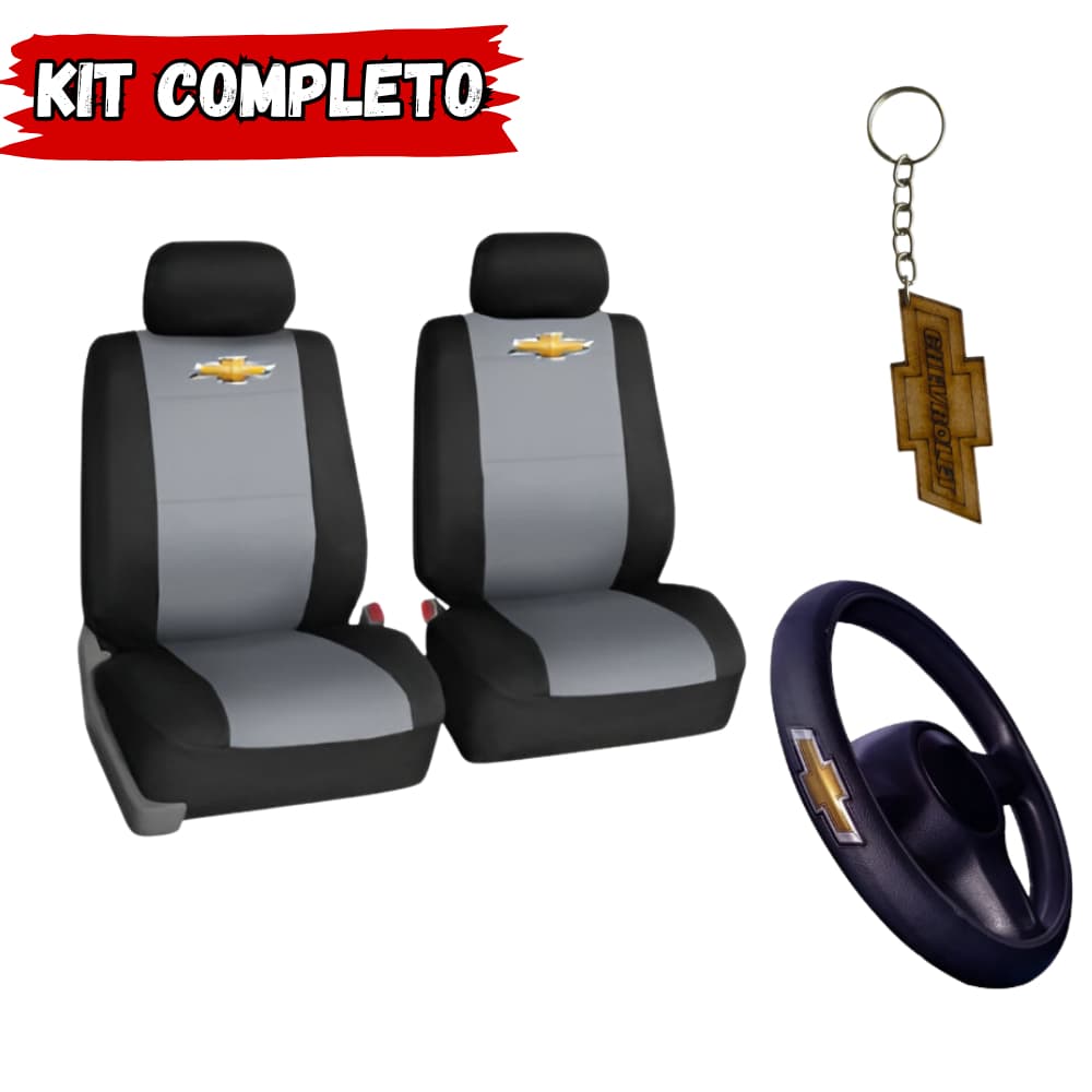 Kit De Capa De Banco Couro Para Carro Chevrolet Montana Cabine Simples 2003 a 2011+Capa De Volante