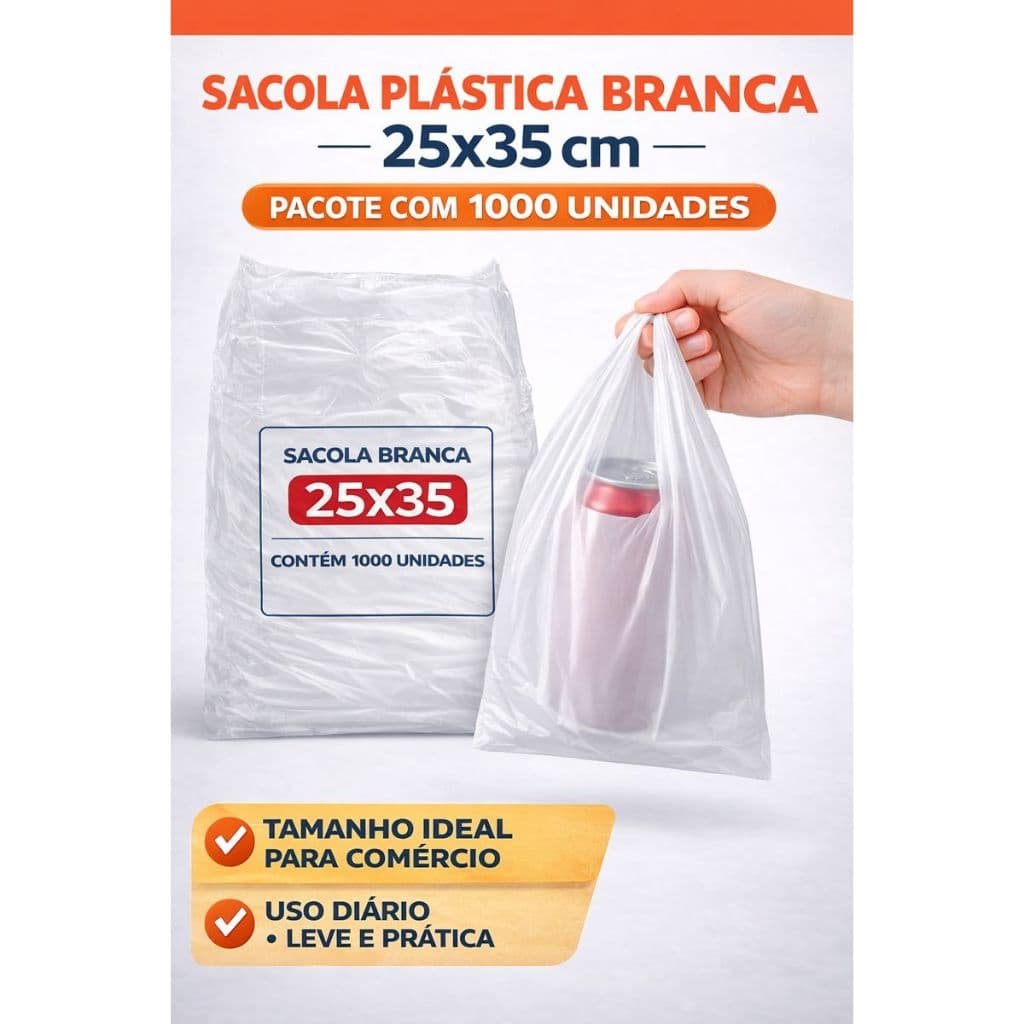 1000 Sacola Plástica Branca Sacolinha Mercado Delivery Doces Comércio Atacado