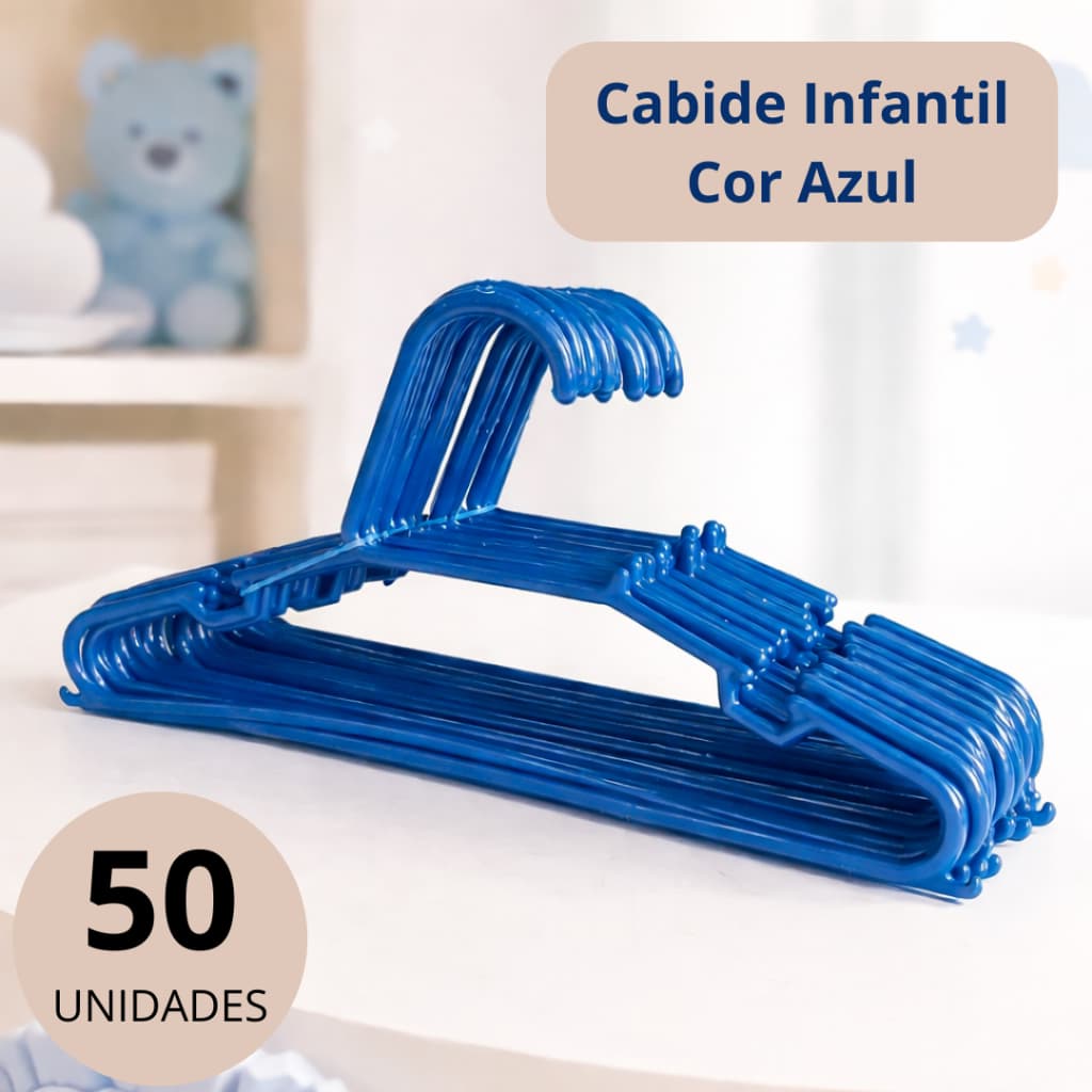 KIT COM 50 CABIDES INFANTIS NA COR AZUL, 28,5CM IDEAL PARA ORGANIZAÇÃO NO GUARDA ROUPA,É RESISTENTE