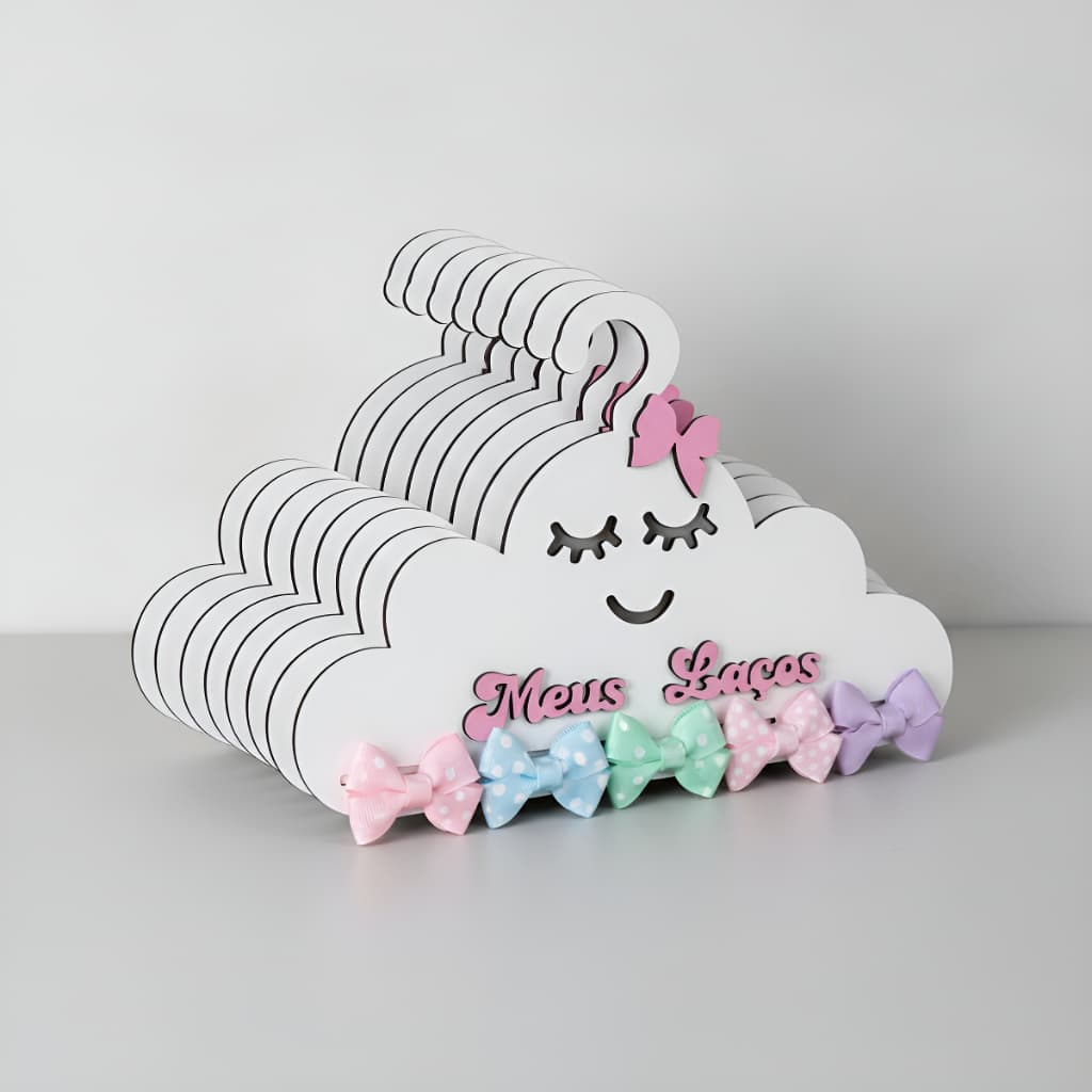Kit 10 Cabides Nuvem Porta Laço Menina Girl Rosa Lacinhos Meus Lacinhos Enfeite decorativo