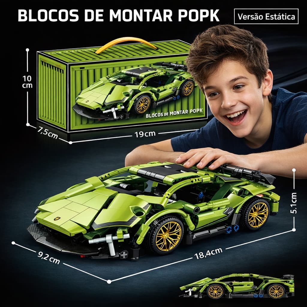 Blocos de Montar Carro De Corrida Formula1 588 Peças |Supercarro Esportivo Montável Estilo Lamborghini