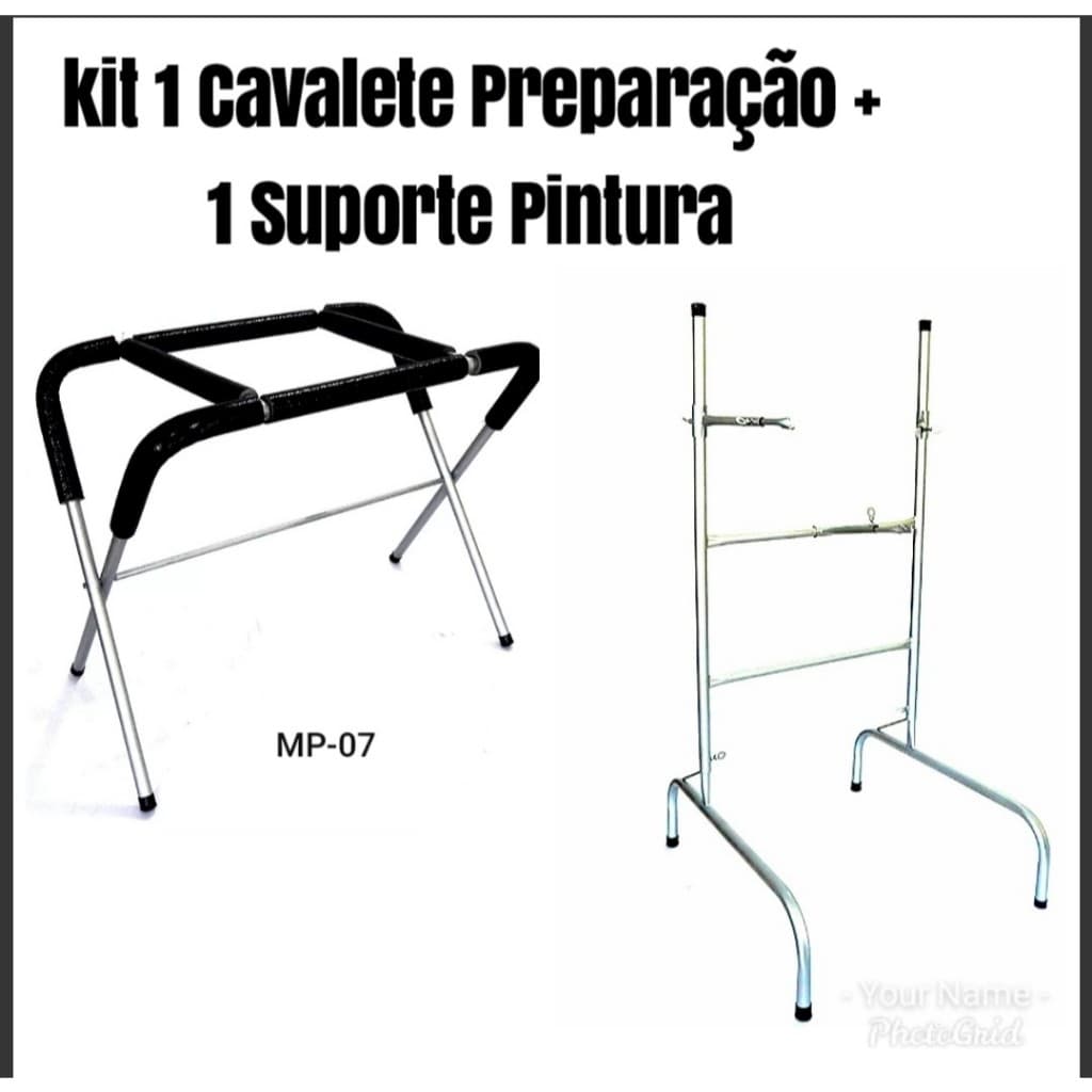 KIT 1 SUPORTE PINTURA PORTA E CAPO + 1 CAVALETE PREPARAÇÃO FUNILARIA