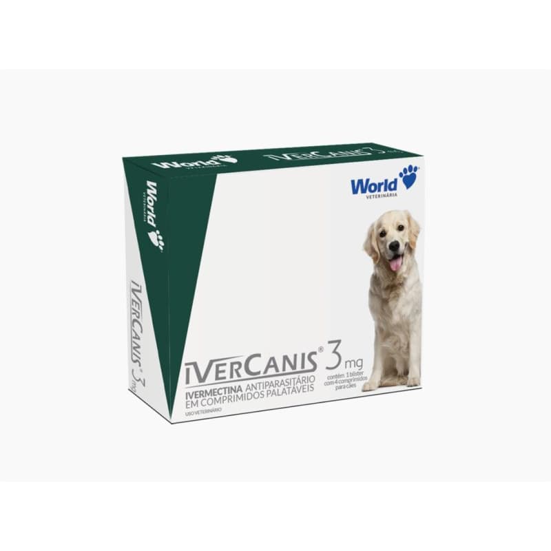 Remedio para pulgas, carrapatos e sarna Ivercanis 3mg C/4 Comprimidos - World