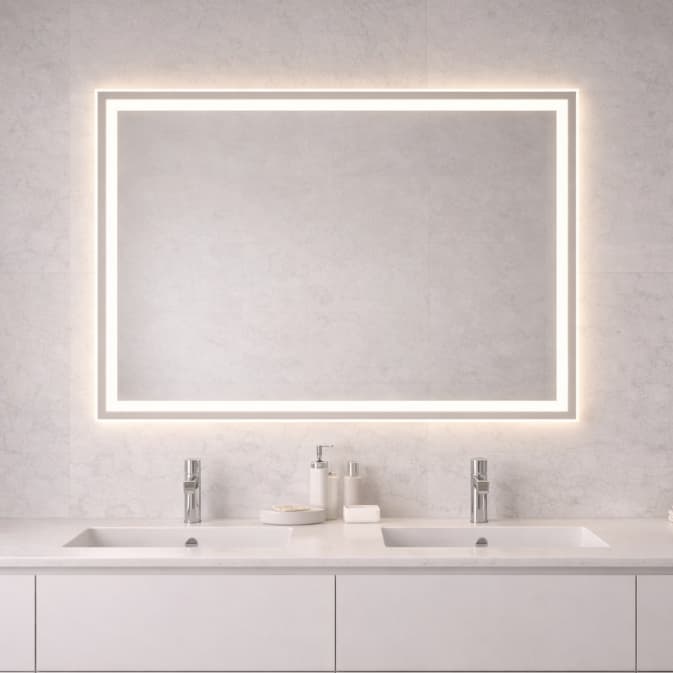 Espelho Retangular com LED Jateado Touch 3 tons Moderno para Banheiro e Lavabo