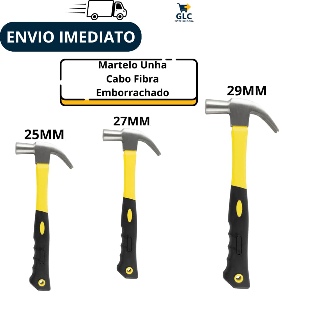 Martelo Unha Cabo Fibra Emborrachado 25mm,27mm e 29mm - Eda