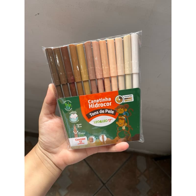 Canetinha Hidrocor Tons de Pele – Léo & Léo | 12 Cores 🎨