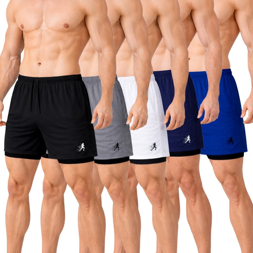 Kit 5 Short Masculino Dry Fit 2 em 1 Térmico Estampado Fitness