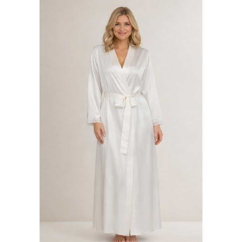 Robe Longo de Cetim Branco com Renda e Fenda – O Ápice da Elegância e Sofisticação!