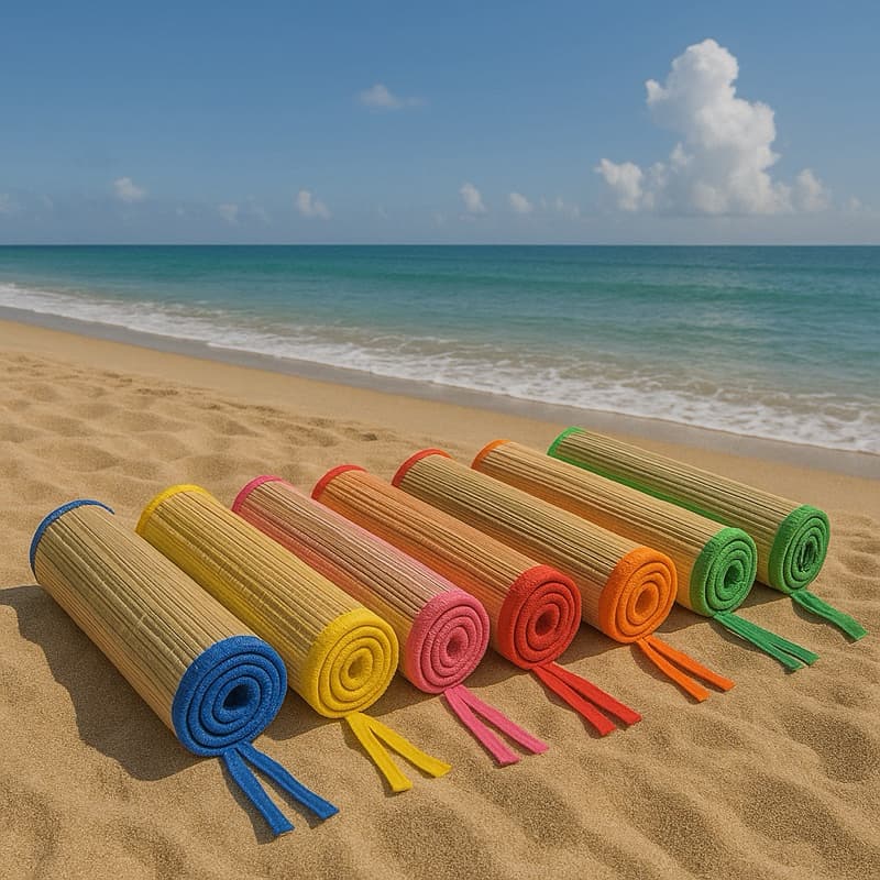 Esteira de Praia Dobrável 180x60cm em Palha Natural com Borda Colorida para Verão e Lazer