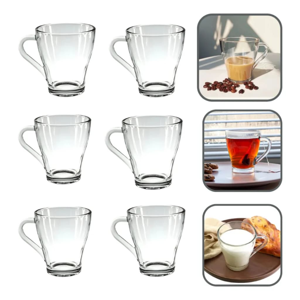 Jogo 6 3 Caneca Murlin 265ml de Vidro Café Capuccino Chá Leite Suco Bebidas Drinks com Alça