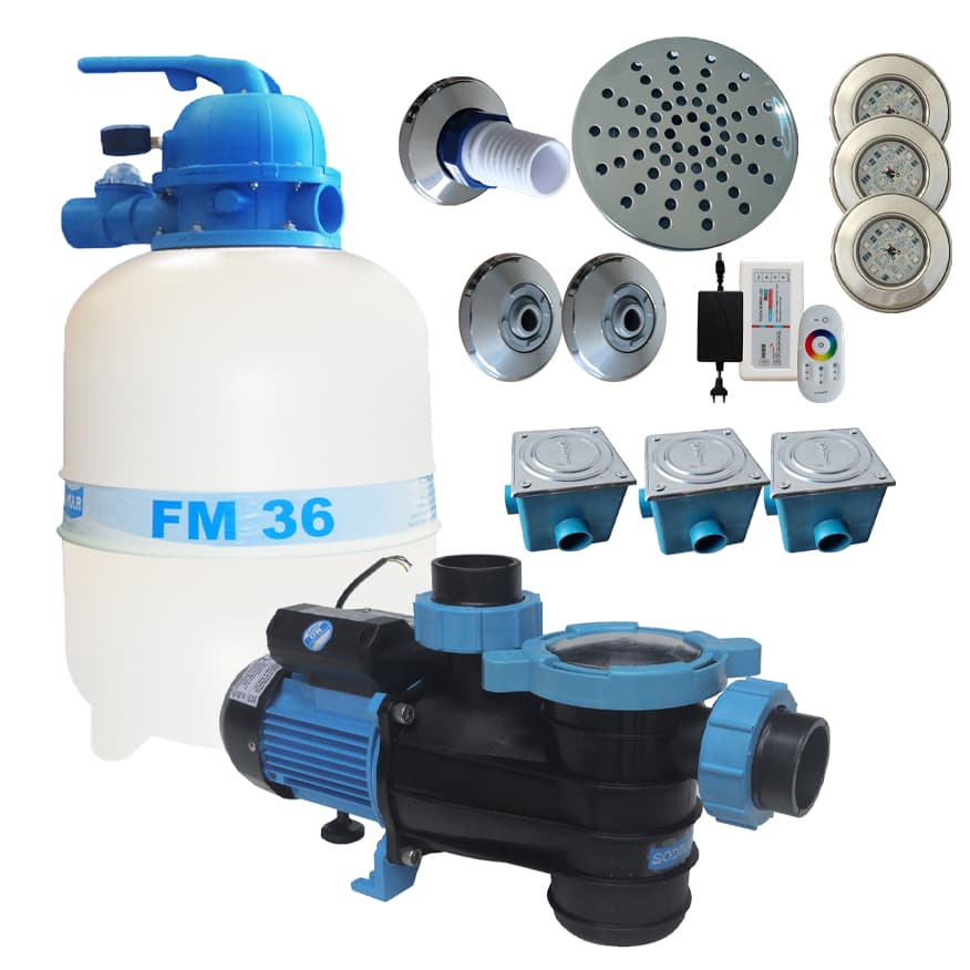 Kit Filtro Fm 36 E Bomba Bmcp 1/3cv Sodramar Piscina 40m