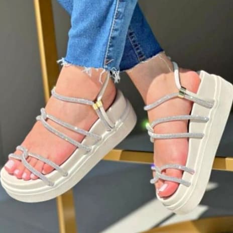 sandália feminina papete salto 031 plataforma birken alta luxo com strass brilho