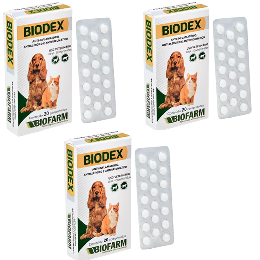 3 Biodex Anti-inflamatorio, Antialergico, Antireumático para Cães e Gatos - Comprimidos - Biofarm