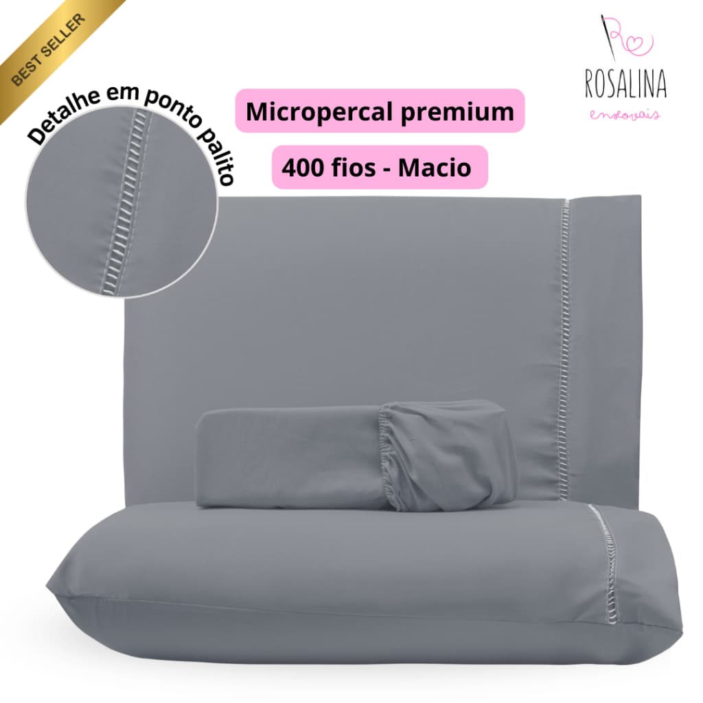 Jogo Lençol micropercal premium 400 Fios Hotelaria Ponto Palito Toque Macio Não Amassa Antialergico
