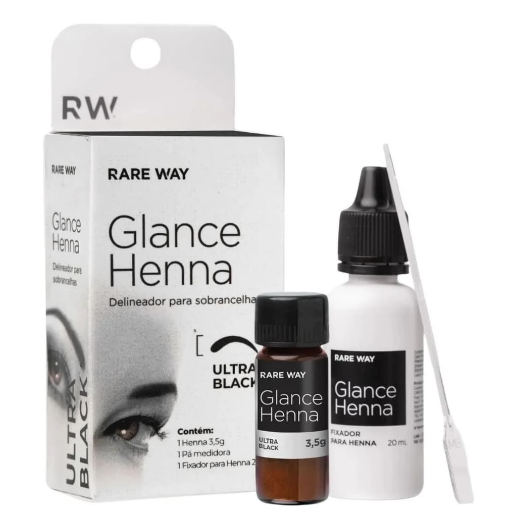 Henna Para Sobrancelha Glance 3,5g Ultra Black Fixador 20ml E Pá Medidora Design Profisisonal