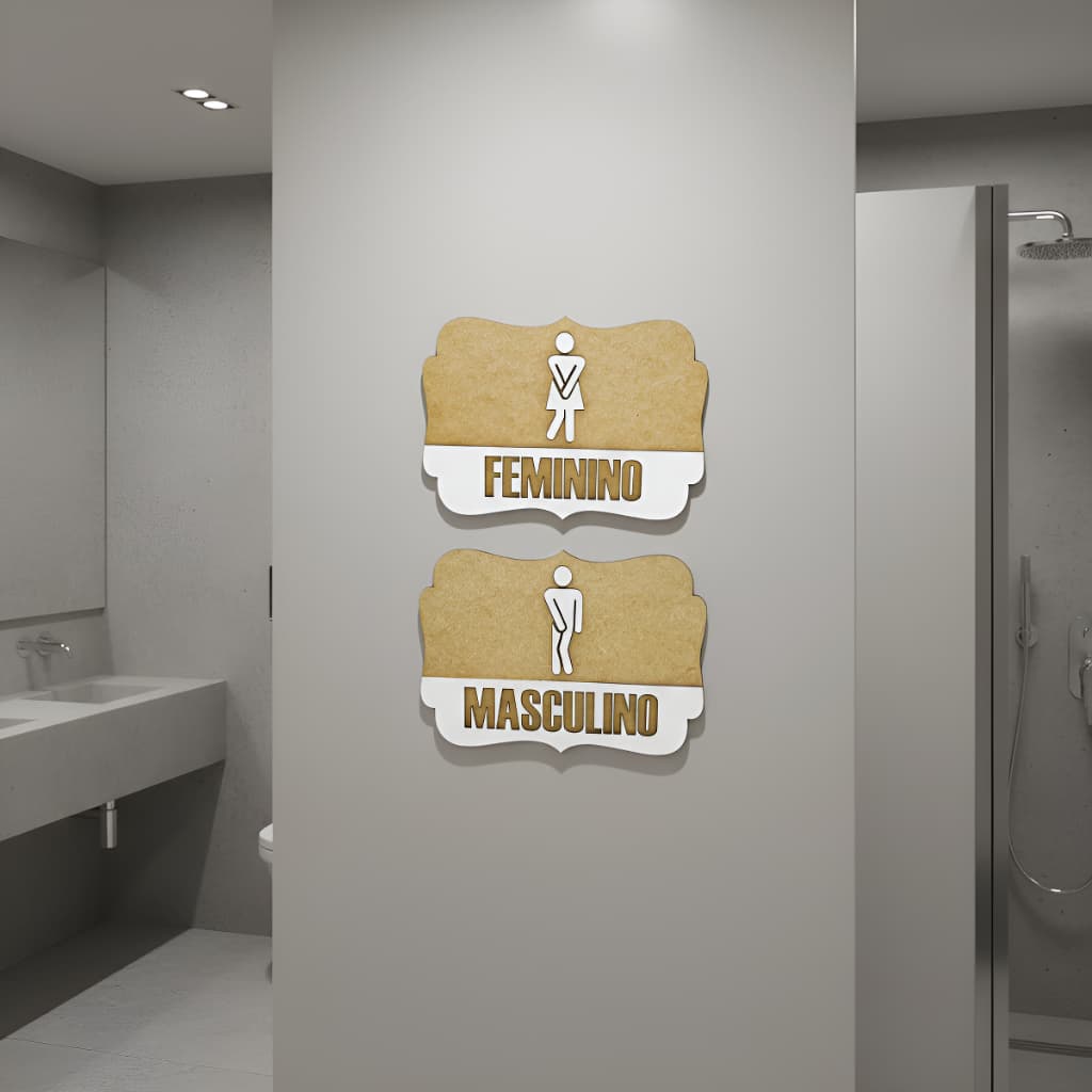Placa Banheiro Feminino Masculino Sinalização Sanitário Porta de Banheiro Wc Fita Dupla Face