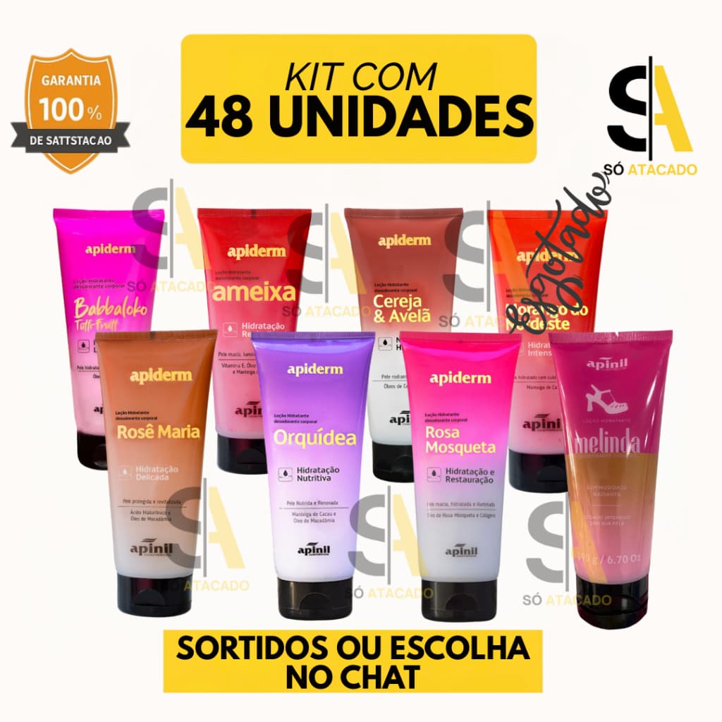 Kit 12; 24; 36 e 48 UND Hidratante Corporal Apiderm 200g–Várias Fragrâncias | Hidratação Intensa