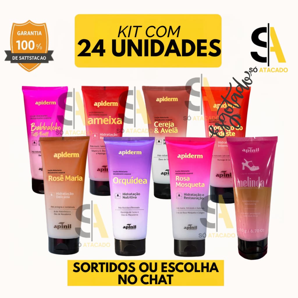 Kit com 08, 16 ou 24 UND Hidratante Corporal Apiderm 200g–Várias Fragrâncias | Hidratação Intensa