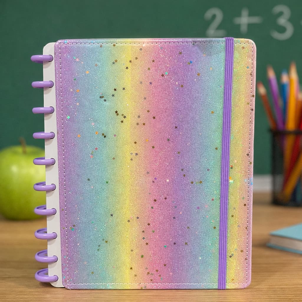 Caderno De Discos Inteligente B5 Capa Dura Escolar 80 Folhas Destacável Cor Arco Íris