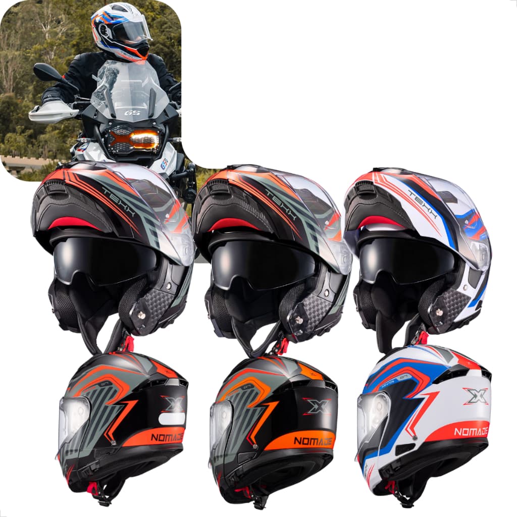 Capacete Texx Kratos Nomade Articulado 2 em 1Escamoteável com Óculos Solar Ventilação Superior Forro Antibacteriano