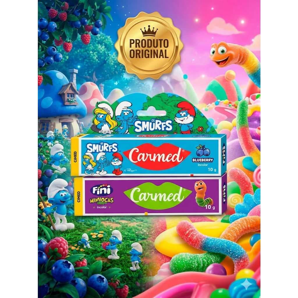 Kit com 2 hidratantes labial - Carmed - Smurf + Minhocas