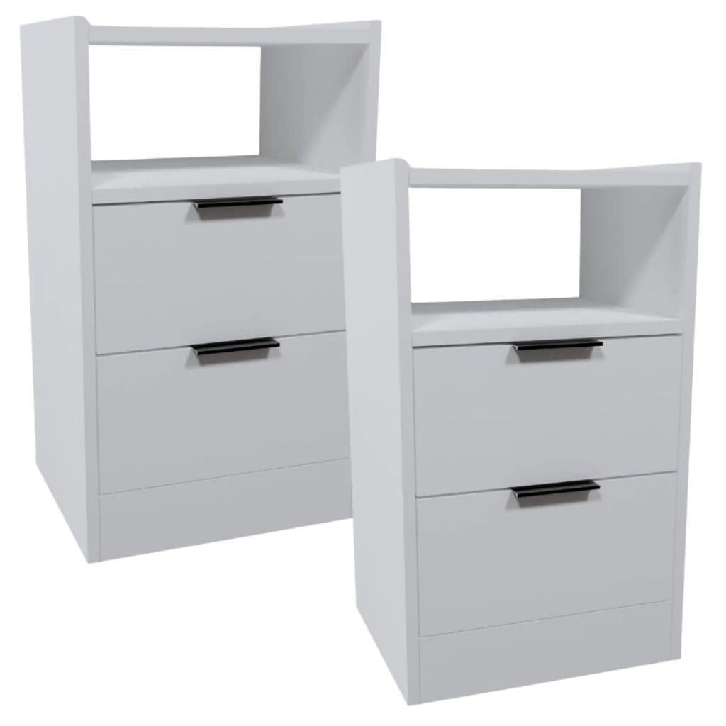 Kit 2 Mesa de Cabeceira Lateral de Chão - MDF - Montado - Branco com Puxador Preto
