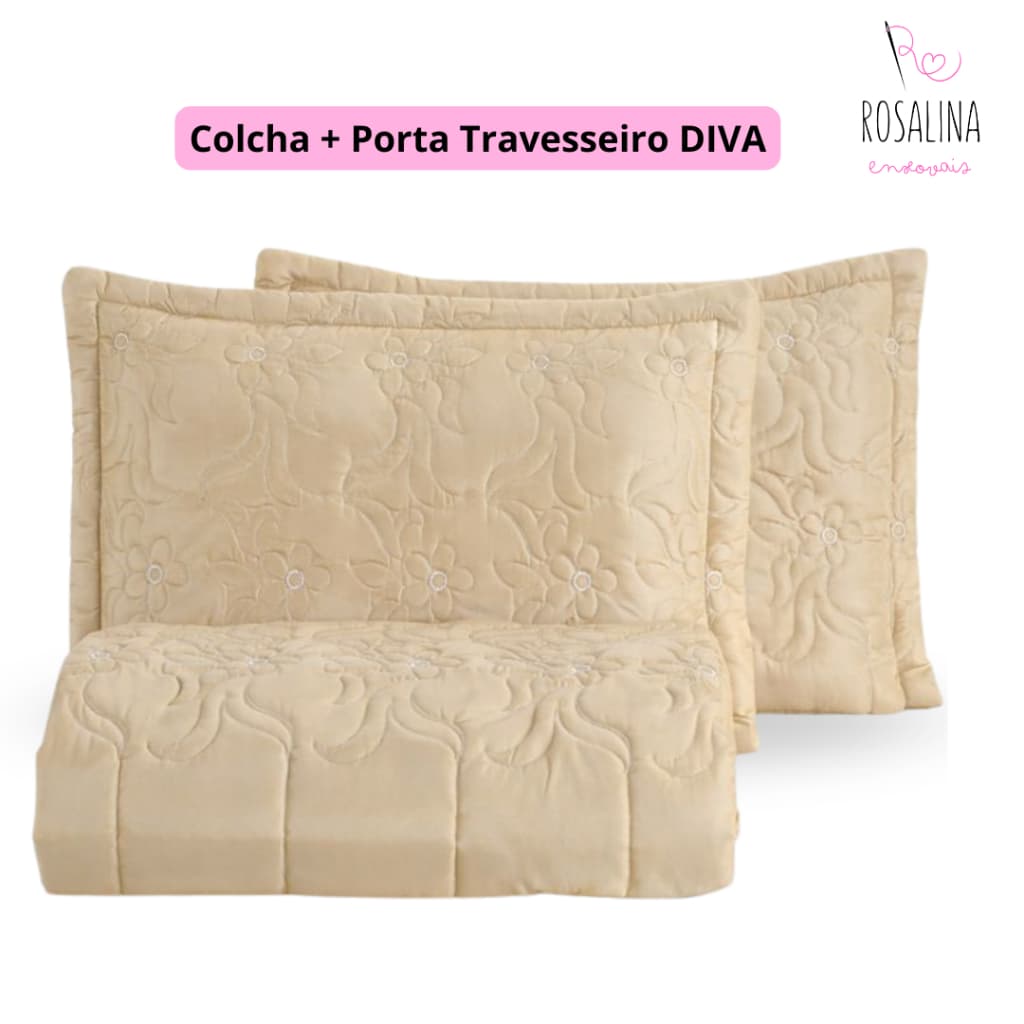 Kit Cobre Leito Colcha Casal Diva Bordado 3 Peças Cores Variadas LANÇAMENTO