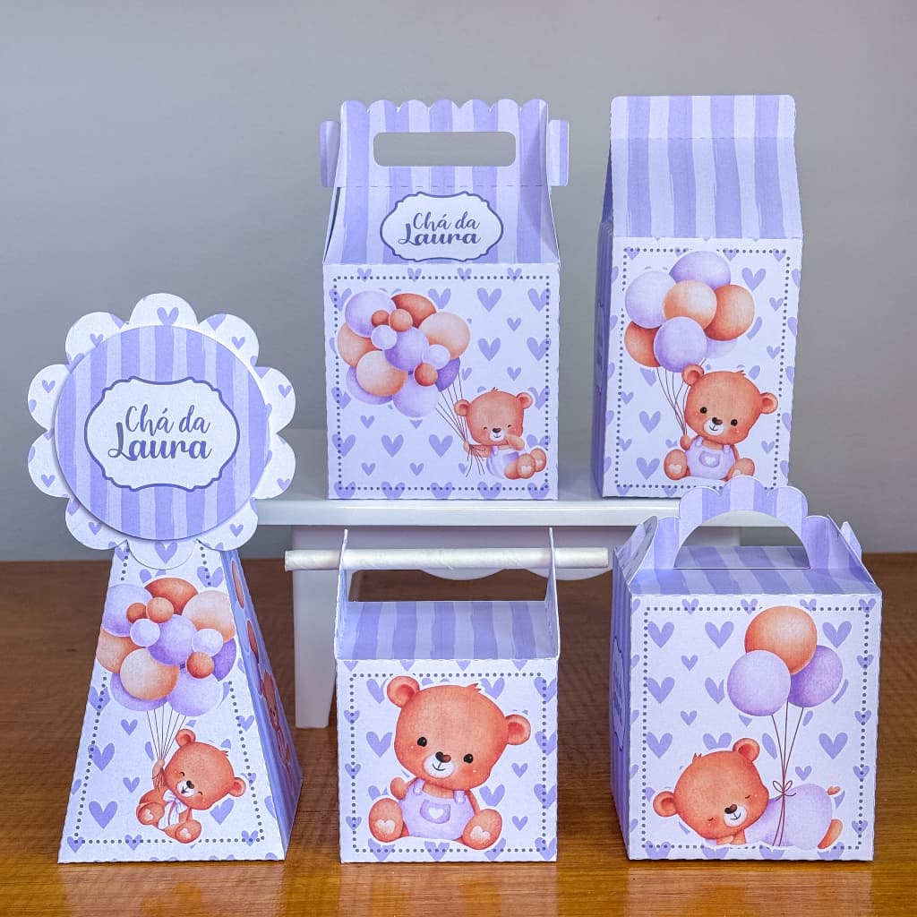 PEGUE E MONTE URSINHO BALÃO LILAS CHÁ DE BEBÊ PERSONALIZADO