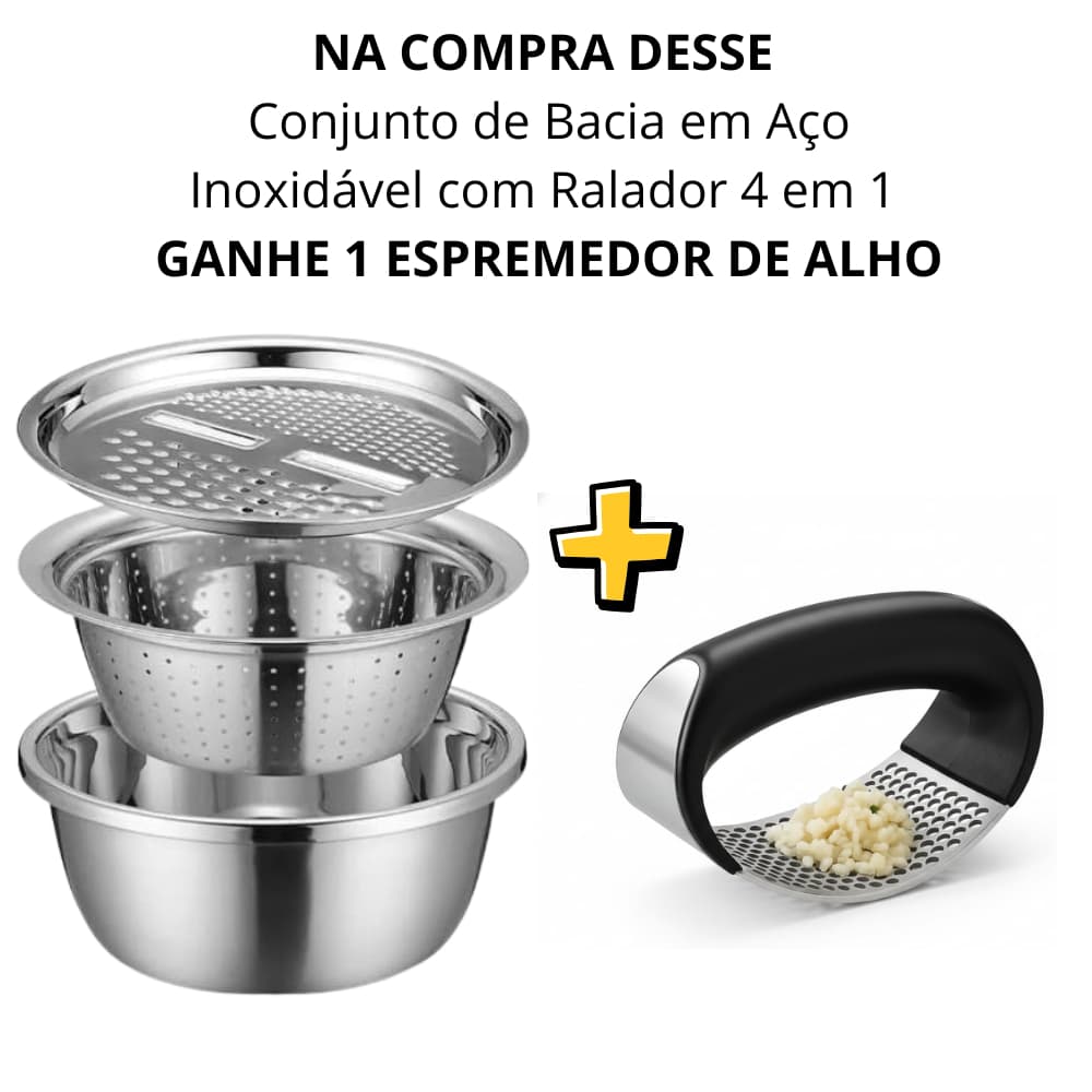 Kit 4 Em 1 Ralador Fatiador Bacia Inox Tigela Saladeira Escorredor Bowl