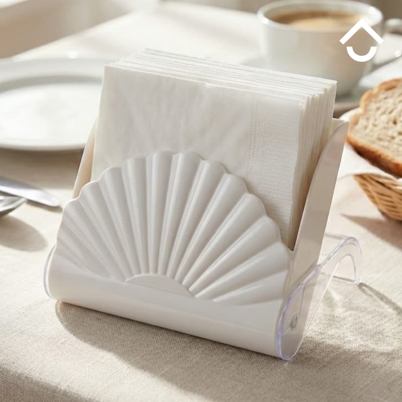 Kit Porta Guardanapos de Mesa Tampa Retrátil Formato de Concha Abre Fecha Higiênico Mesa Posta