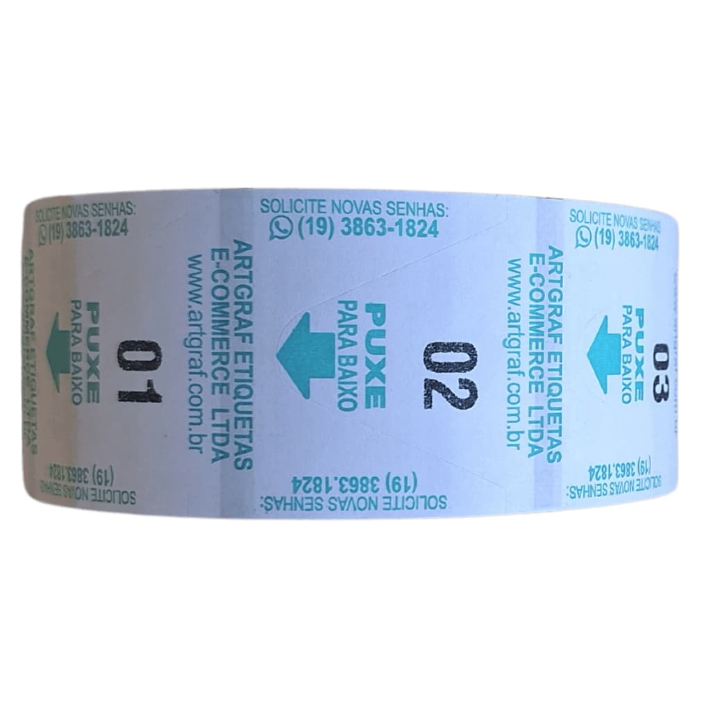 Bobina Senha Rolo C/2000 Verde 2 Dígitos Numeradas 01-99 P/Dispenser Senha