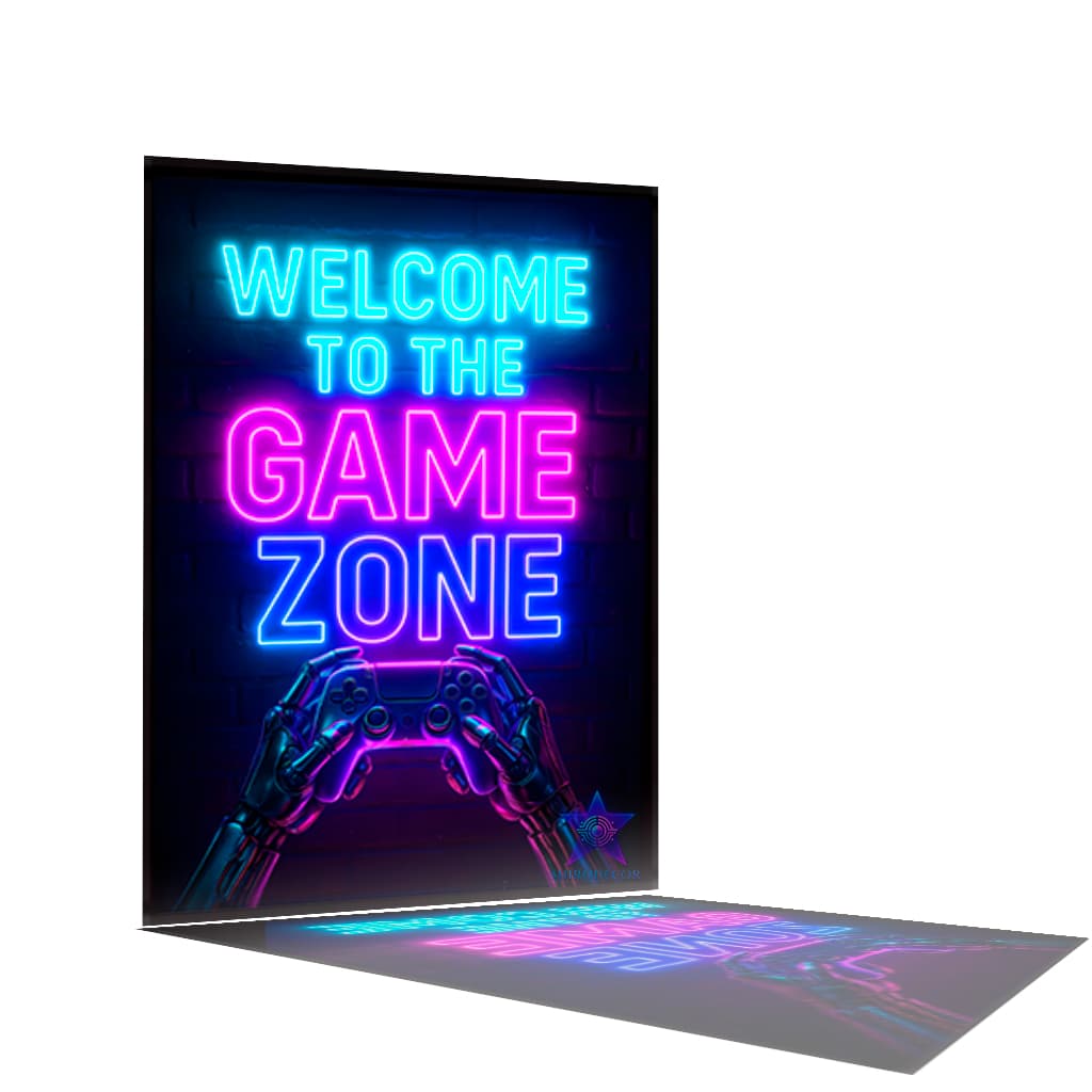 Quadro Decorativo Game Zone Neon Para Quarto Gamer Jogo Decoração Luxo