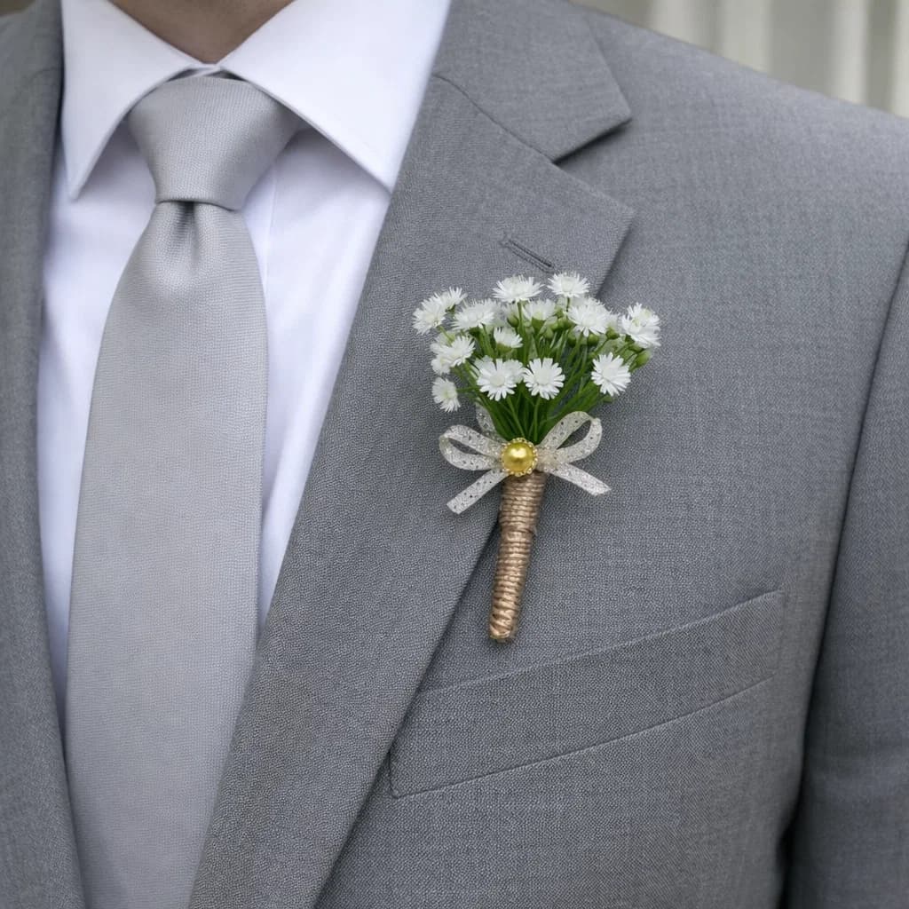 Lapela para Noivo e Padrinhos Flor Artificial Branca Premium Casamento Elegante Boutonniere Floral Festa
