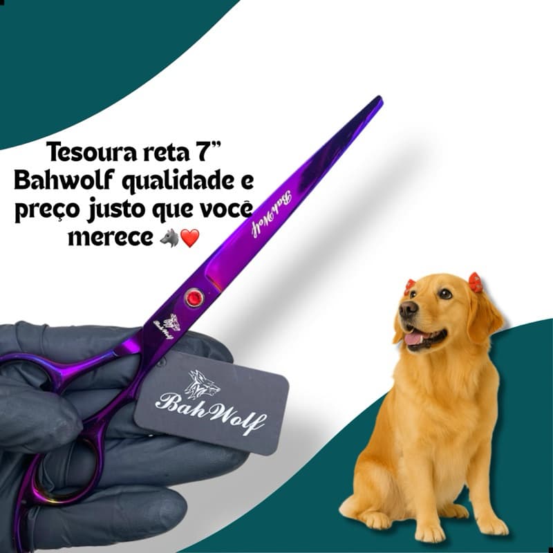 Tesoura Reta Pet Bahwolf 7” Pelo Longo Shih Tzu Lhasa Maltês Yorkshire