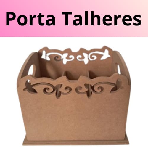 Porta Talheres de Mesa Porta Pincel Vazado  E Arabesco - 6 Divisórias - Em  MDF cores cru
