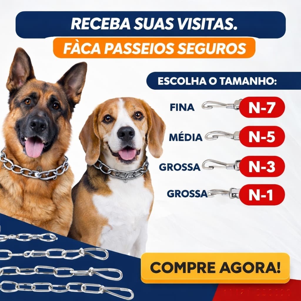 Coleira Corrente Para Cachorro Pet 1,5M Grossa / Média / Fina