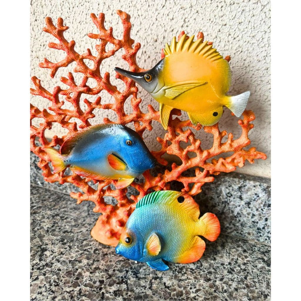 Kit 3 Peixes em Resina Decorativos Escultura Artesanal Decoração Casa Jardim
