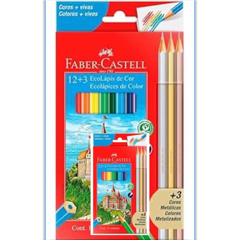 Lápis De Cor, Faber-Castell, Sextavado, 12 Cores + 3 Metálicos, Modelo:120112+3MET, Cor: Multicor