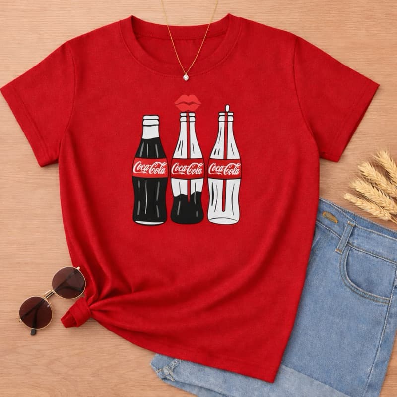 Blusa Plus Size Feminina Tshirt Coca Cola Vermelha Algodão G1 G2 G3  Presente de Natal