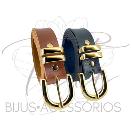 Cinto Couro Feminino Fivela Dourada Metal para Calça Shorts Vestido Moda Blogueira 2,5 cm Largura