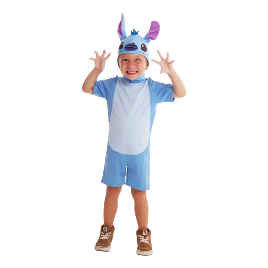 Fantaia Stitch Infantil Original com Touca Capuz Curta Roupa do Stitch Carnaval Super Magia 111SM