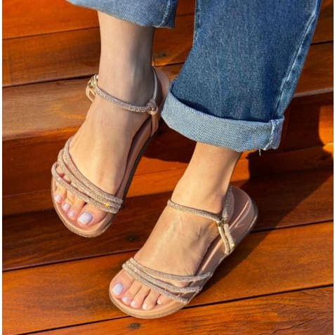 sandália papete feminina Birken brilho strass O11 lançamento